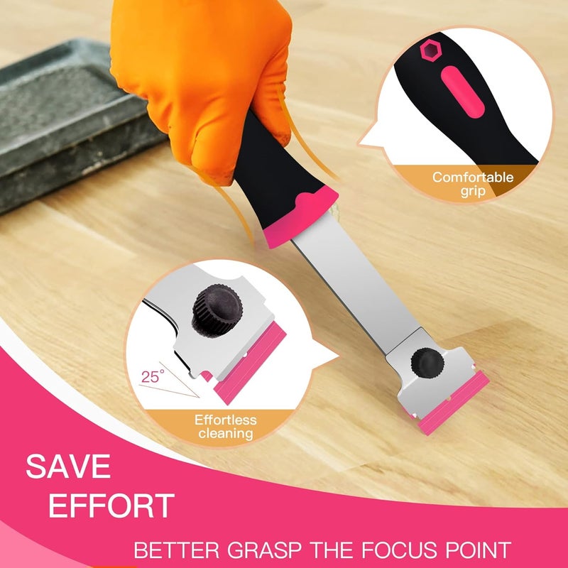 DEKEones Razor Blade Scraper, 2 PCS Razor Scraper Tool for Removing Label, Registration Sticker, Tint, Grease from Windshield, Appliance, Glass（Pink） - Image 4